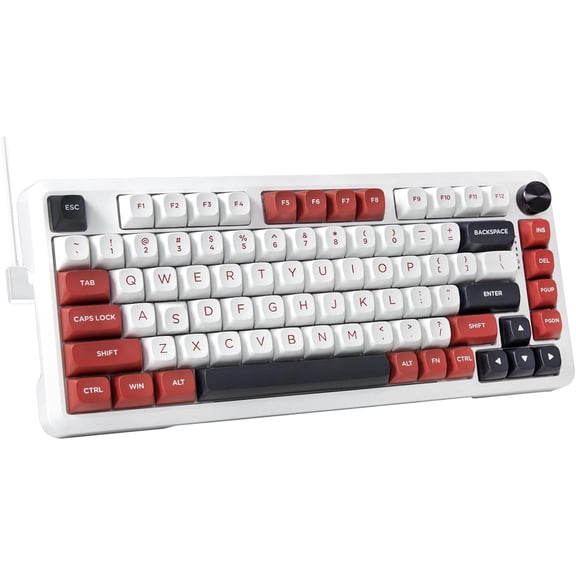 E-YOOSO 75% Wired Mechanical Gaming Keyboard, Creamy Sound, Hot Swappable Pre-lubed Linear Switches, Gasket Structure, Knob Control, RGB Backlit, Compact Custom for PC, White/Red