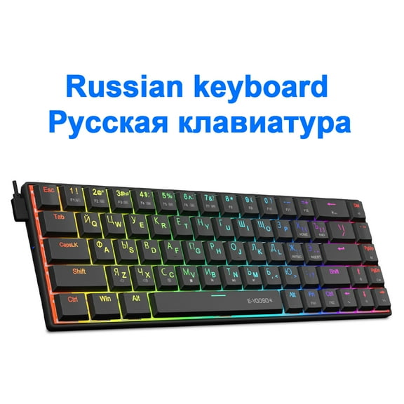 E-YOOSO A68 RGB Mini Slim USB Wired Mechanical Gaming Keyboard Red Switch 68 Keys Gamer Russian Brazilian for Compute PC Laptop