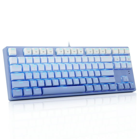 E-YOOSO Mechanical Gaming Keyboard with Gradient Blue Keycaps Blue Switches LED Backlit Wired 87 Key Tenkeyness for Windows PC