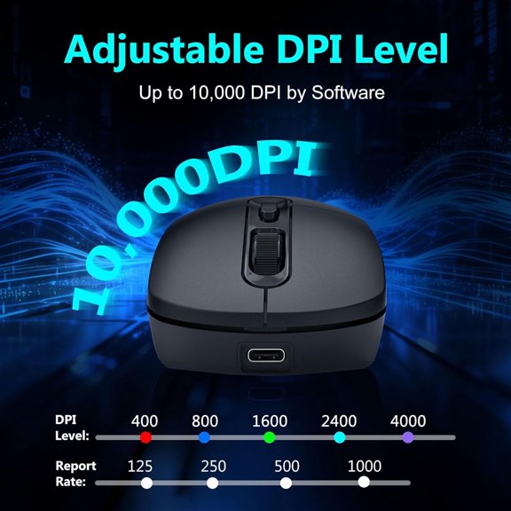 E-YOOSO Wireless Gaming Mouse, 10,000 DPI, Tri-Mode 2.4Ghz/Bluetooth/USB-C Wired, RGB Backlit, 6 Programmable Buttons, Ergonomic Rechargeable Gamer Mice with PC, Mac, PS, Xbox - Black