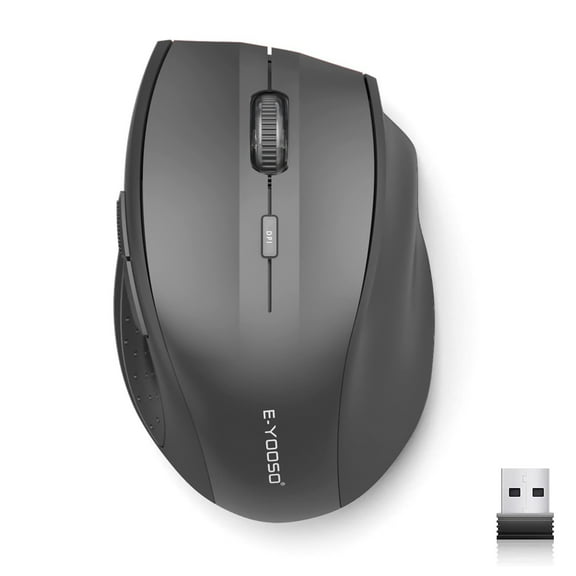 E-YOOSO Wireless Mouse, Computer Mouse 18 Months Battery Life Cordless Mouse, 5-Level 2400 DPI, 6 Button Ergo Wireless Mice, 2.4G Portable USB Wireless Mouse for Laptop, Mac, Chromebook, PC(Black)