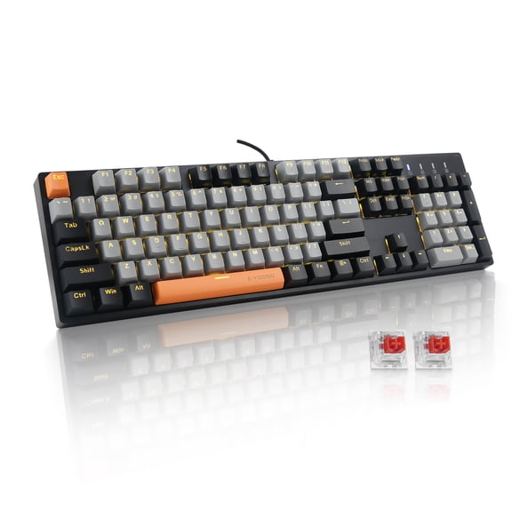 E-YOOSO Z-14 Mechanical Gaming Keyboard 104 Key, Red Switch Full-Size Computer Keyboards for PC Gamer, Grey Black