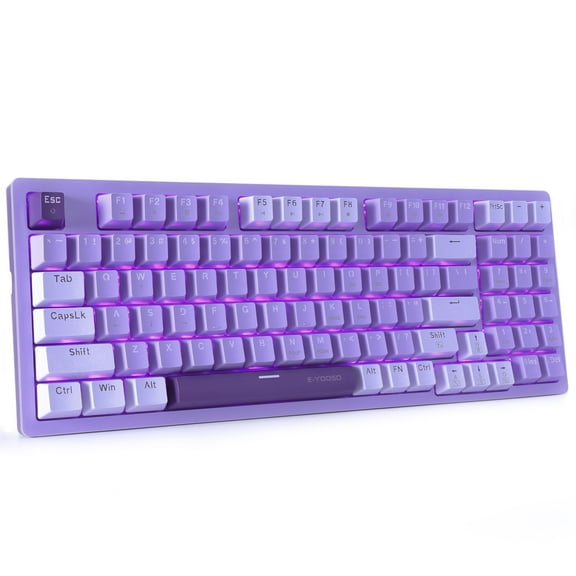 E-YOSOSO LED Backlit Compact USB Type C Gaming Keyboard, Purple & White