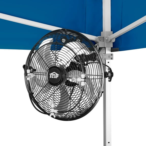 E-Z UP 14" Misting Fan Portable, Lowers Temperatures by 30 in Spaces Up to 150 Sq Ft, 180 Swivel Mechanism, Perfect for Outdoors. Mounts on compatible Canopy/Shelter (CANOPY/SHELTER NOT INCLUDED)