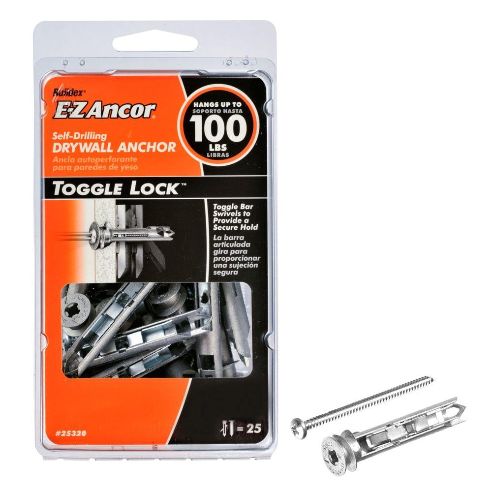 E-Z Ancor 25320 Toggle-Lock Self-Drilling Drywall Anchors, 100 Lb, 25-Count, Each