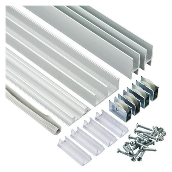 E-Z Glide Aluminum Sliding Glass Door Track Set - 4 ft. w/Nylon for 1/4" Glass Panels - Customizable Cabinet & Use