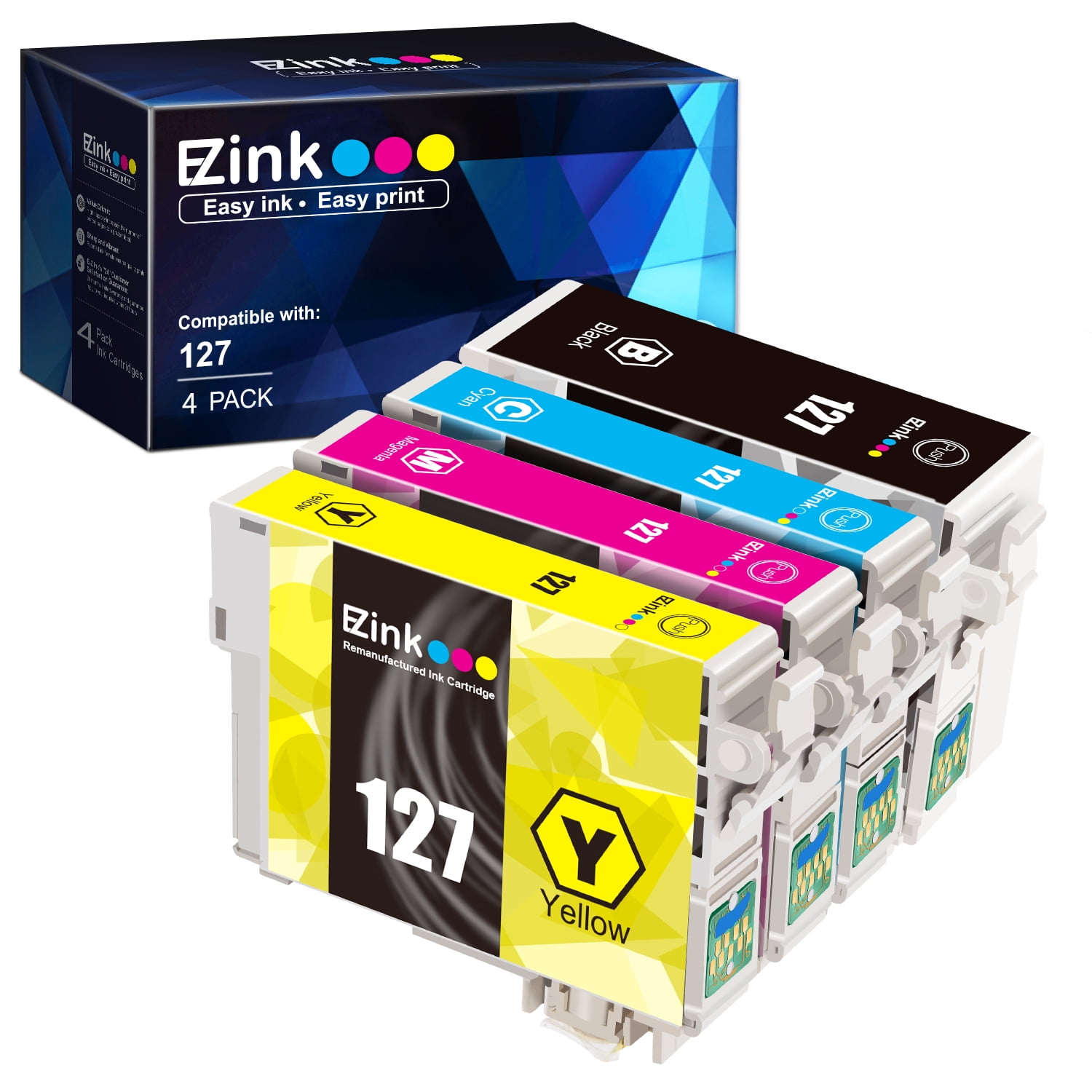 EZ Ink 127 T127 Ink Cartridge 4Pack for Epson NX530 WF3520 3530 3540