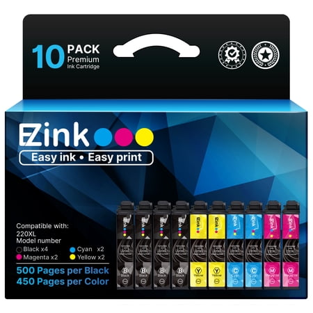 E-Z Ink 220XL Ink Cartridge Replacement for Epson 220 XL 220XL T220XL Compatible with WF-2760 WF-2750 WF-2630 WF-2650 WF-2660 XP-320 XP-420 XP-424 (10 Pack)