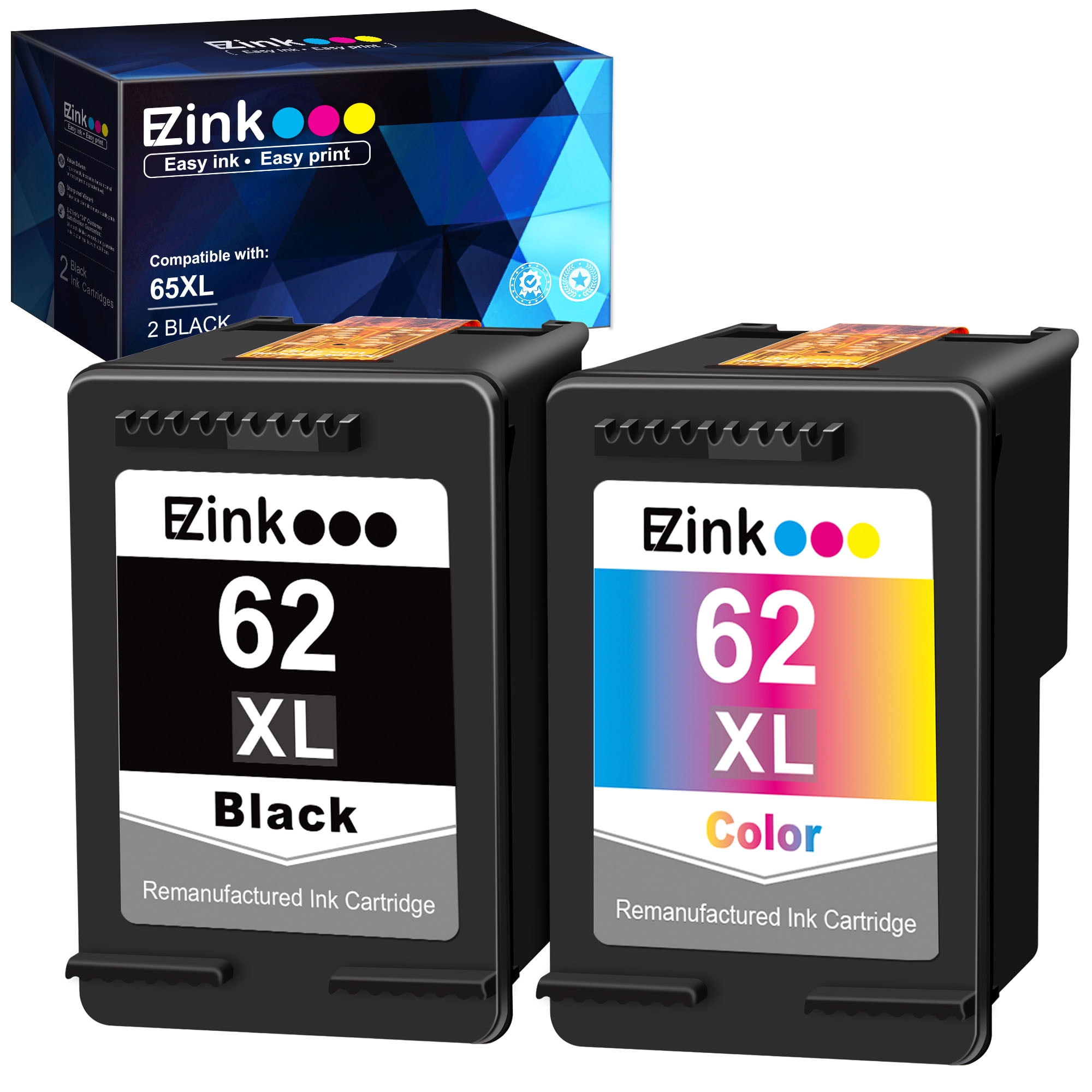 HP 62XL Black/62 Tri-Color Ink Cartridges, N9H67FN, 2/Pack 