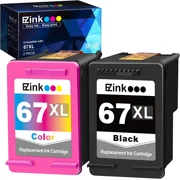 E-Z Ink 67XL 67 XL ink cartridge replacement for HP 67XL 67 XL 67 DeskJet 2755e 4155e Envy Pro 6455 6458 6475 Envy 6455e 6055 6055e (1 Black, 1 Tri-color)
