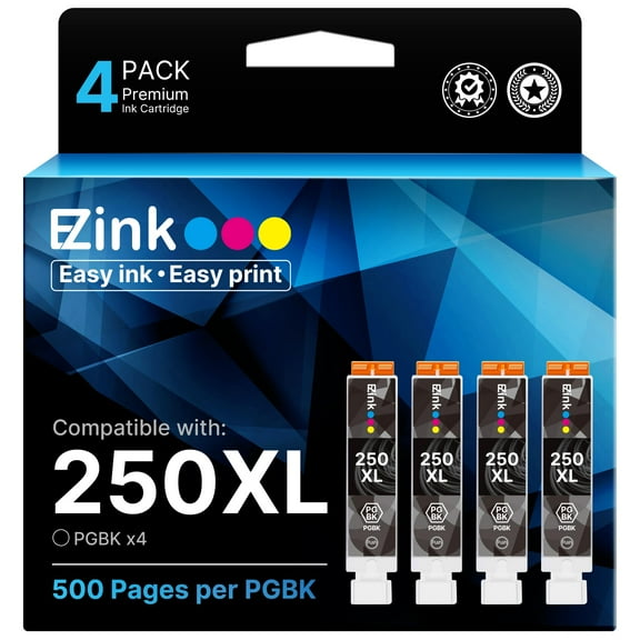 E-Z Ink Compatible Ink Cartridge Replacement for Canon PGI-250XL PGI 250 XL to use with PIXMA MX922 MX722 MG5420 MG5520 MG5620 MG6320 MG6420 MG6620 MG7120 MG7520 iP8720 (Large Black) 4 Pack