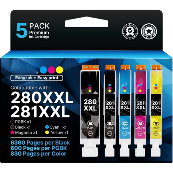 E-Z Ink Compatible Tr8620a Ink Cartridge Replacement for Canon PGI-280XXL CLI-281XXL 280 XXL 281 XXL Compatible with TR8520 TR8620a TR8620 TS702a TS9520 TS9521C TR8520 TS6220 TS6320 TS8220 (5 Pack)