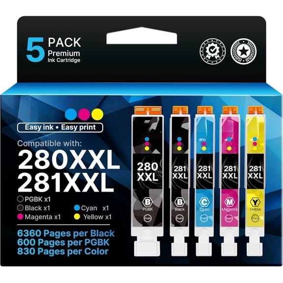 E-Z Ink Compatible Tr8620a Ink Cartridge Replacement for Canon PGI-280XXL CLI-281XXL 280 XXL 281 XXL Compatible with TR8520 TR8620a TR8620 TS702a TS9520 TS9521C TR8520 TS6220 TS6320 TS8220 (5 Pack)