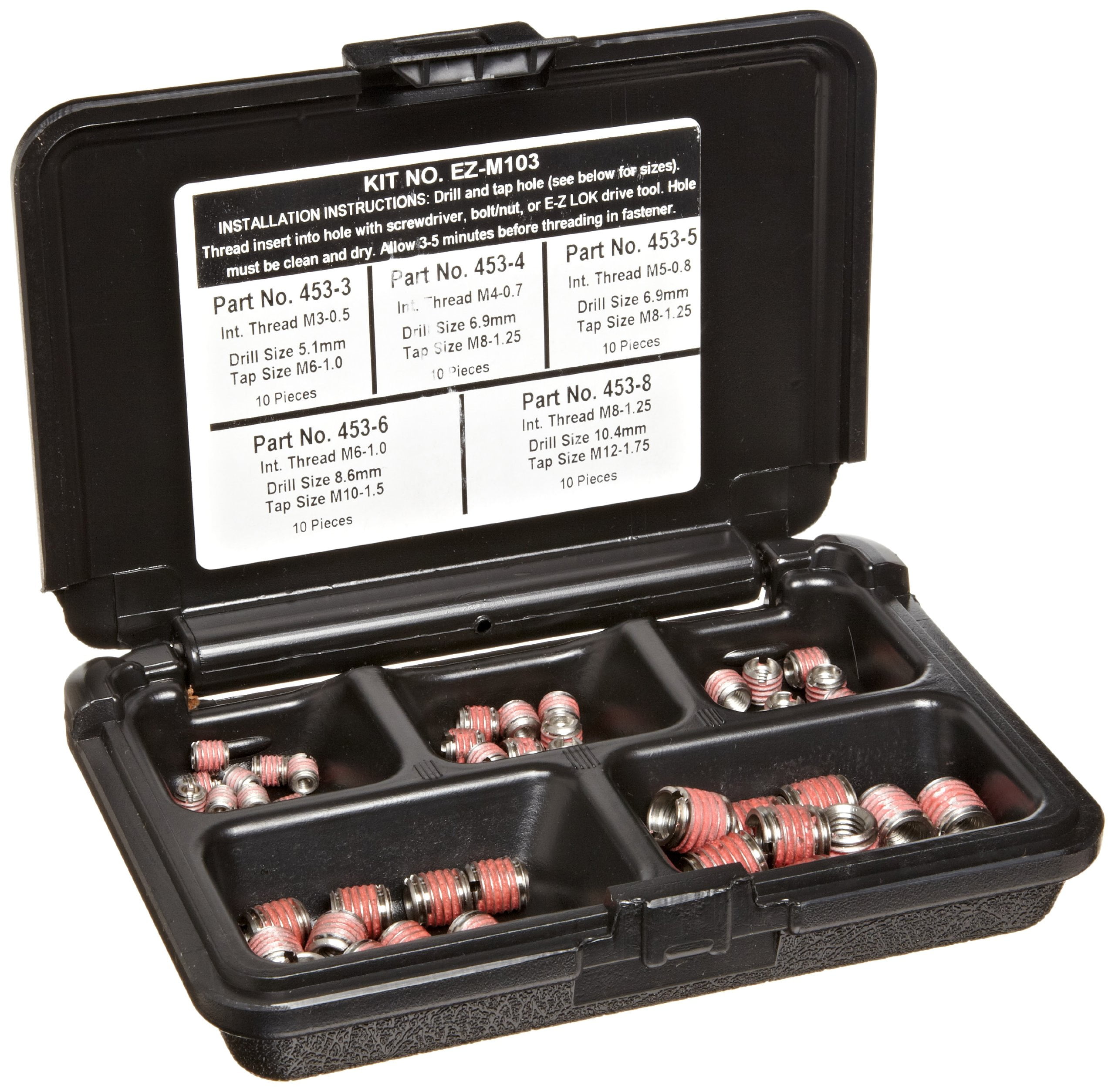 E-Z LOK - EZ-M103 Threaded Inserts For Metal; Assortment Kit; Stainless Steel; Metric Internal Threads, M3-0.5, M4-0.7, M5-0.8, M6-1.0, M8-1.25; 50 pieces CA3
