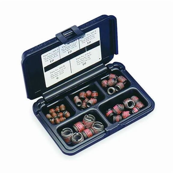 Thread Repair Kit, Self Locking Thread Inserts, Steel, Carbon Steel, 44 Inserts