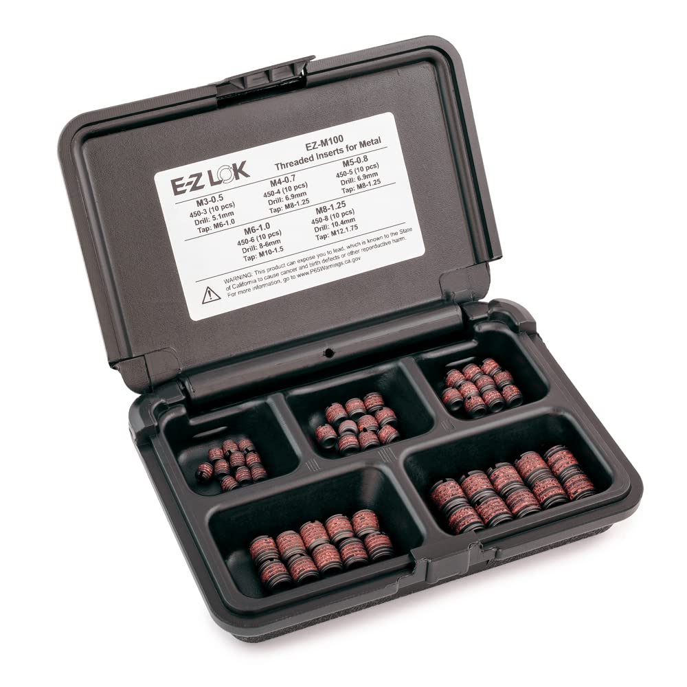 E-Z Lok Threaded Inserts For Metal; Assortment Kit; Carbon Steel; Metric Internal Threads, M3-0.5, M4-0.7, M5-0.8, M6-1.0, M8-1.25; 50 pieces CA2