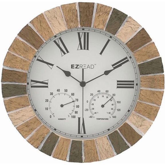 Headwind Consumer Products 850-0052 Clock/Thermometer/Hygrometer Polyresin Stone 14"