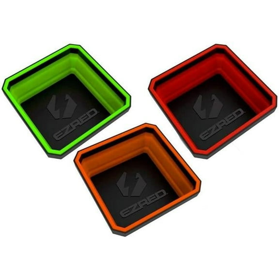 E-Z Red EZTRAY-CLR Magnetic Parts Tray, Red, Orange & Green - Set of 3