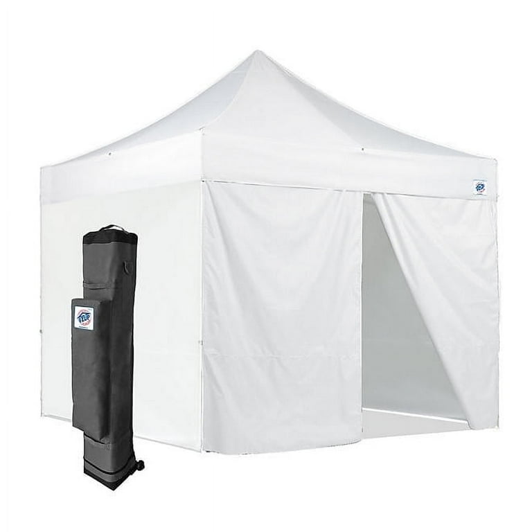 E-Z UP 10'x10' White Outdoor Canopy, Steel Frame, 3 Walls