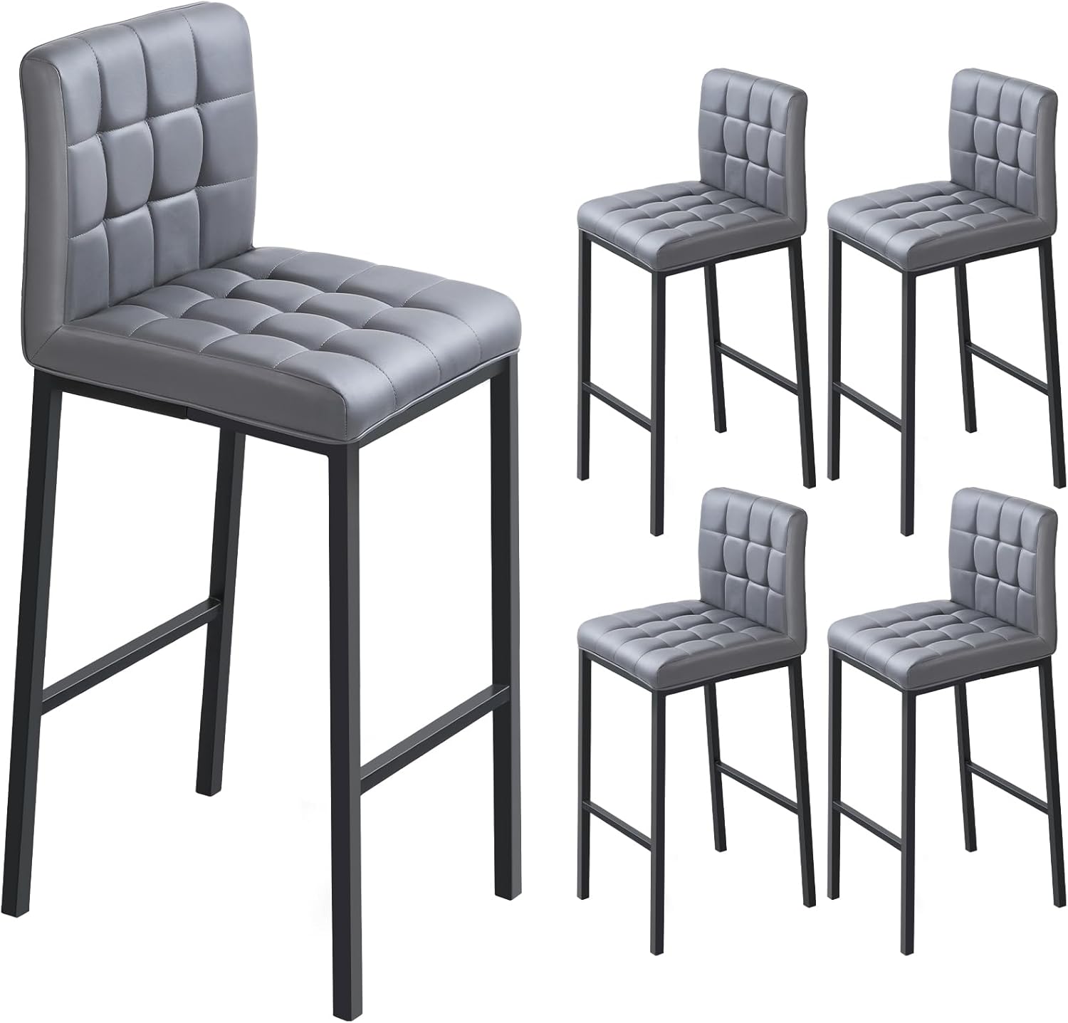 E&D FURNITURE Bar Stools 30 INCH with Back Metal Legs PU Leather