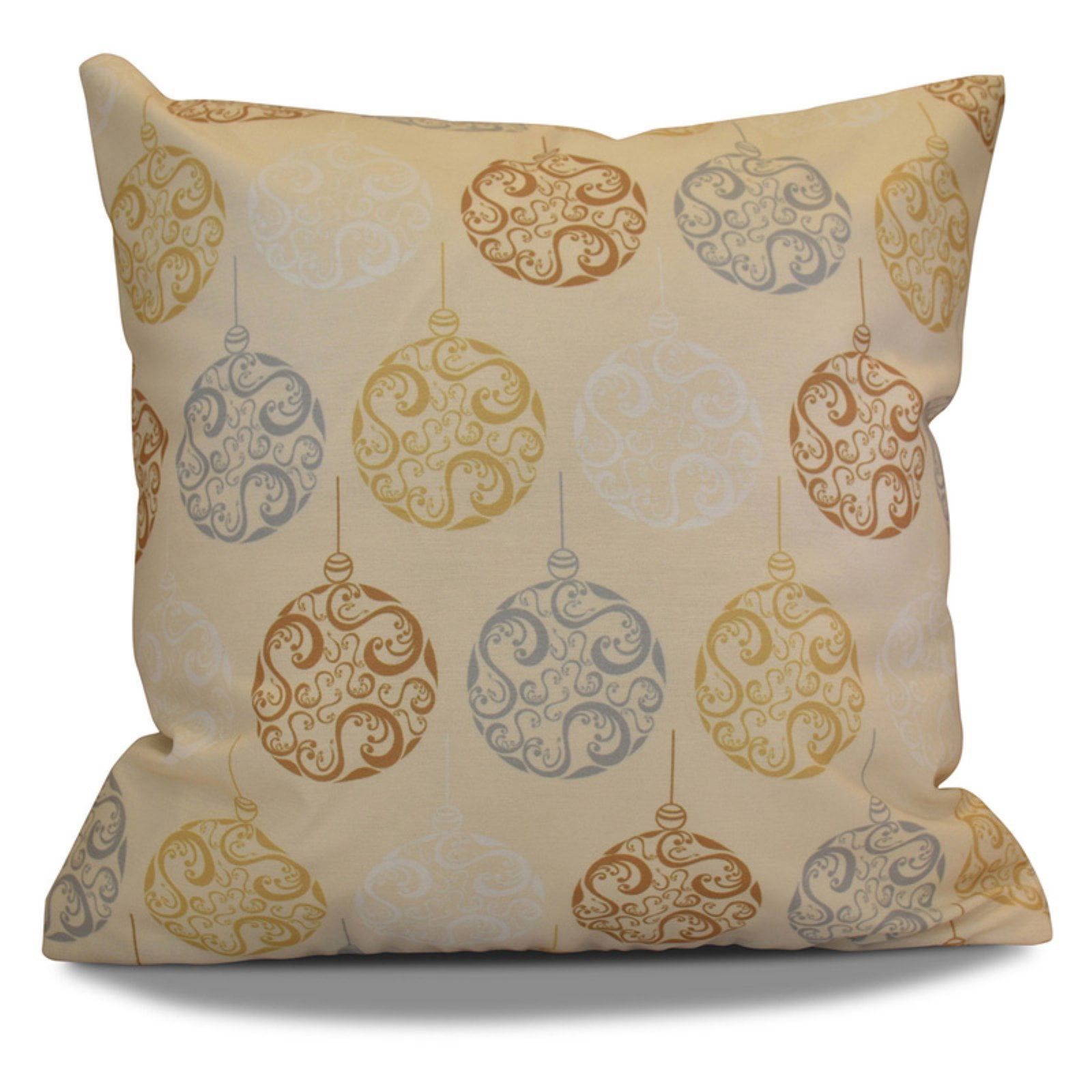 E by Design Holiday Wishes Painterly Bulbs Print Outdoor Pillow