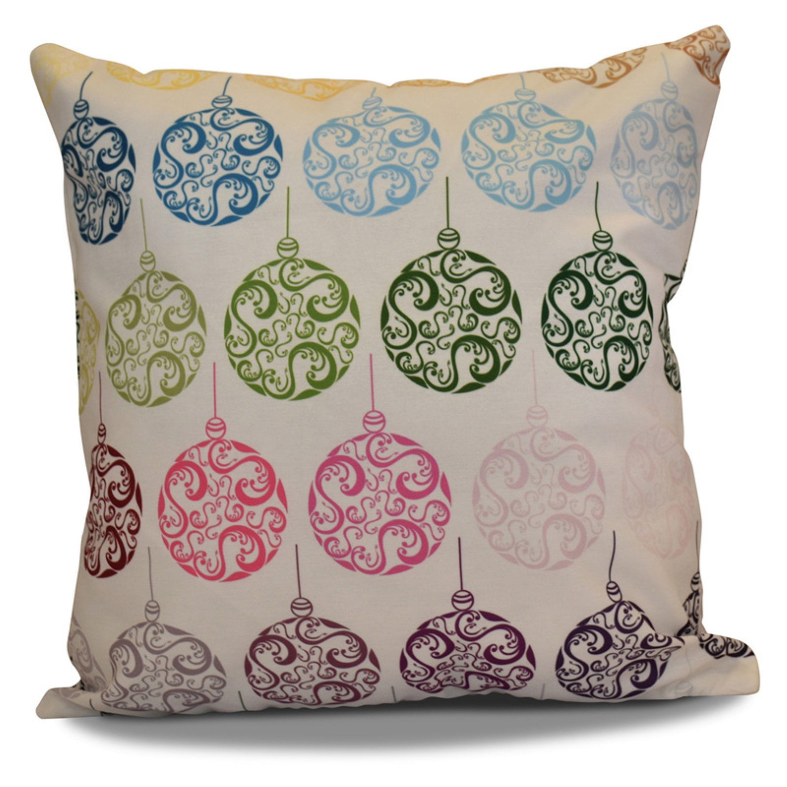 E by Design Holiday Wishes Painterly Bulbs Print Outdoor Pillow