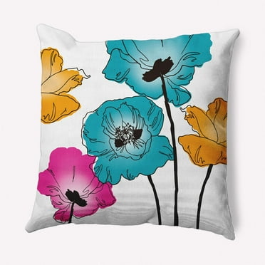 E by Design Popping Poppies Indoor/Outdoor Throw Pillow