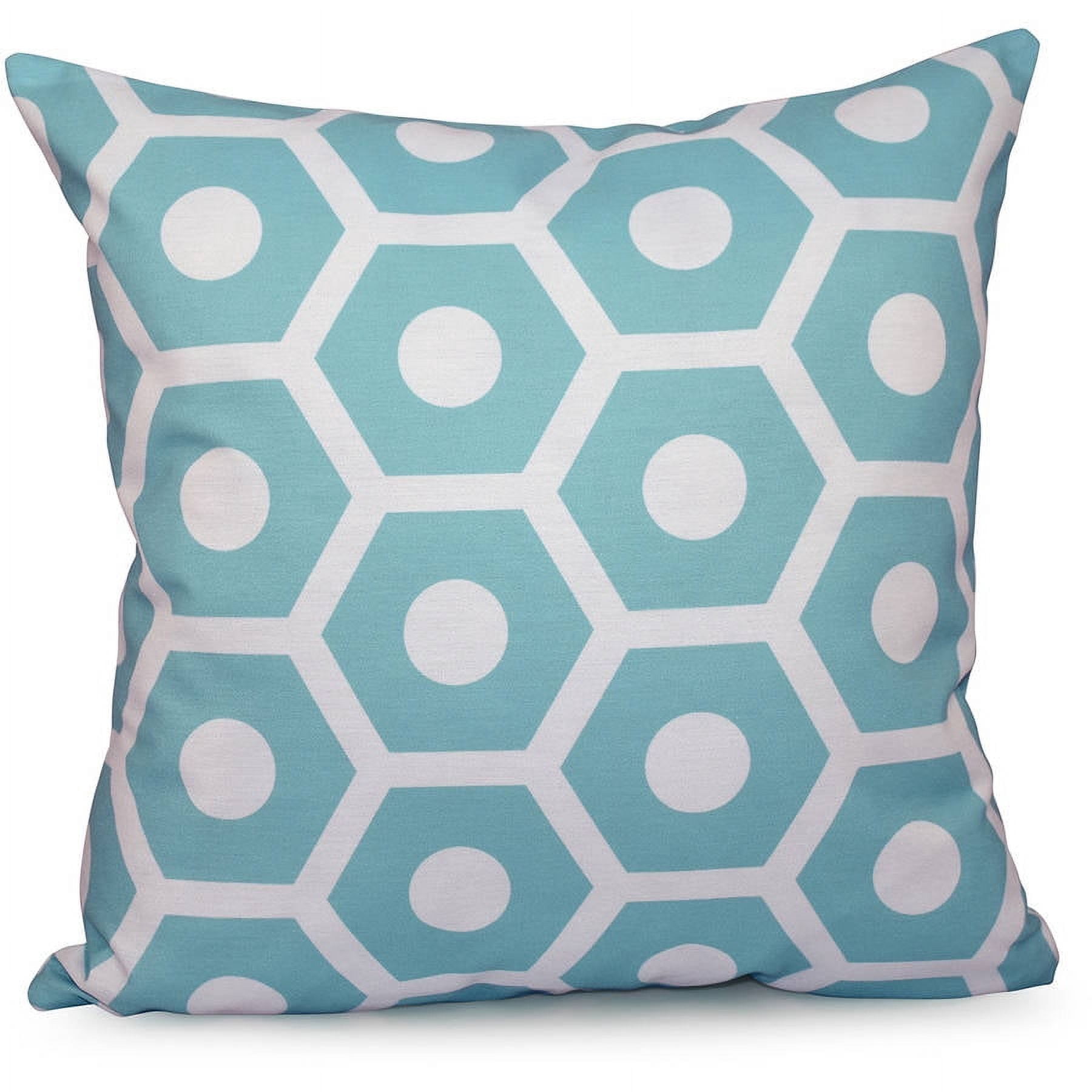 E by Design Simply Daisy 16” x 16” Aqua Geometric Outdoor Polyester Faux Down Decorative Pillow