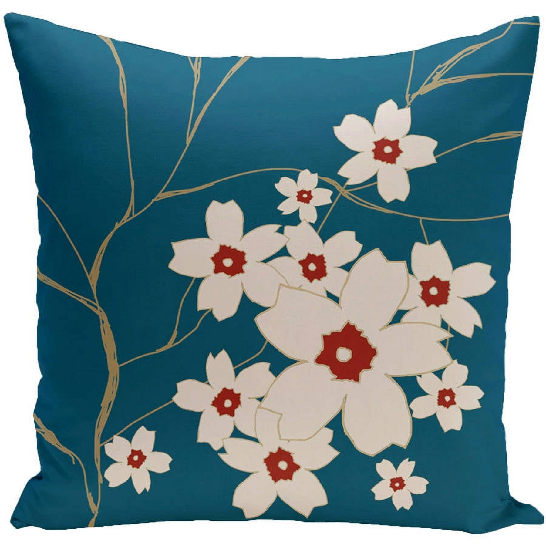 E by Design Simply Daisy 16” x 16” Outdoor Decorative Pillow, Blue, Polyester, Faux Down