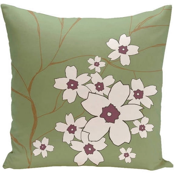 E by Design Simply Daisy 16” x 16” Outdoor Decorative Pillow Green Polyester, Hypo-allergenic
