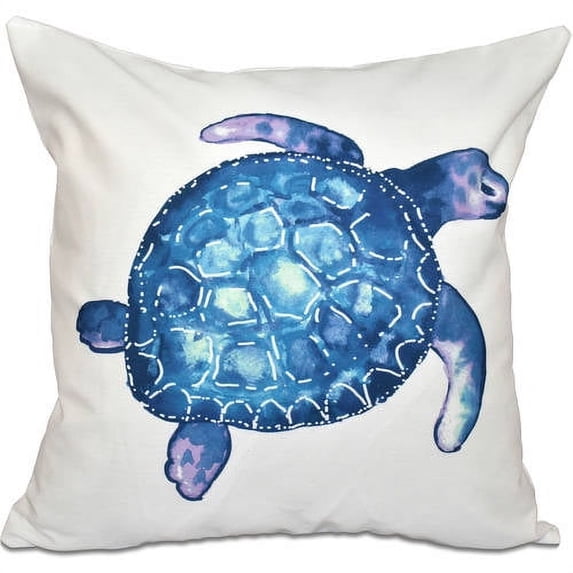 E by Design Simply Daisy 16” x 16” Outdoor Decorative Sea Turtle Print Polyester Pillow, Faux Down