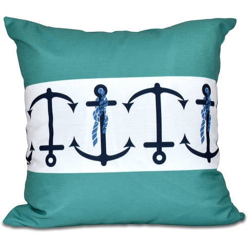 E by Design Simply Daisy 16” x 16” Outdoor Pillow Anchor Stripe Print Polyester, Faux Down