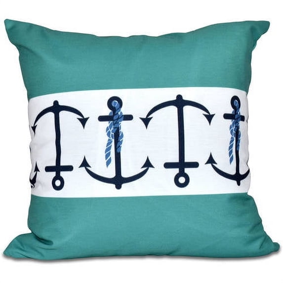 E by Design Simply Daisy 16” x 16” Outdoor Pillow Anchor Stripe Print Polyester, Faux Down