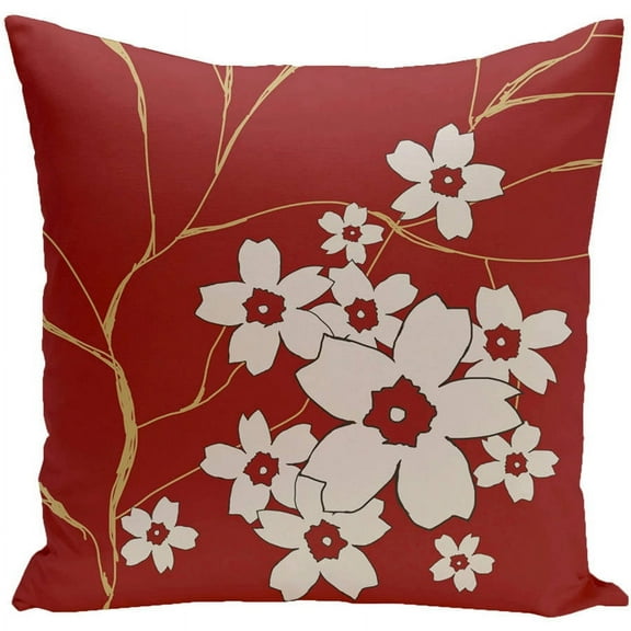 E by Design Simply Daisy 16” x 16” Red Polyester Outdoor Decorative Pillow, Hypo-allergenic