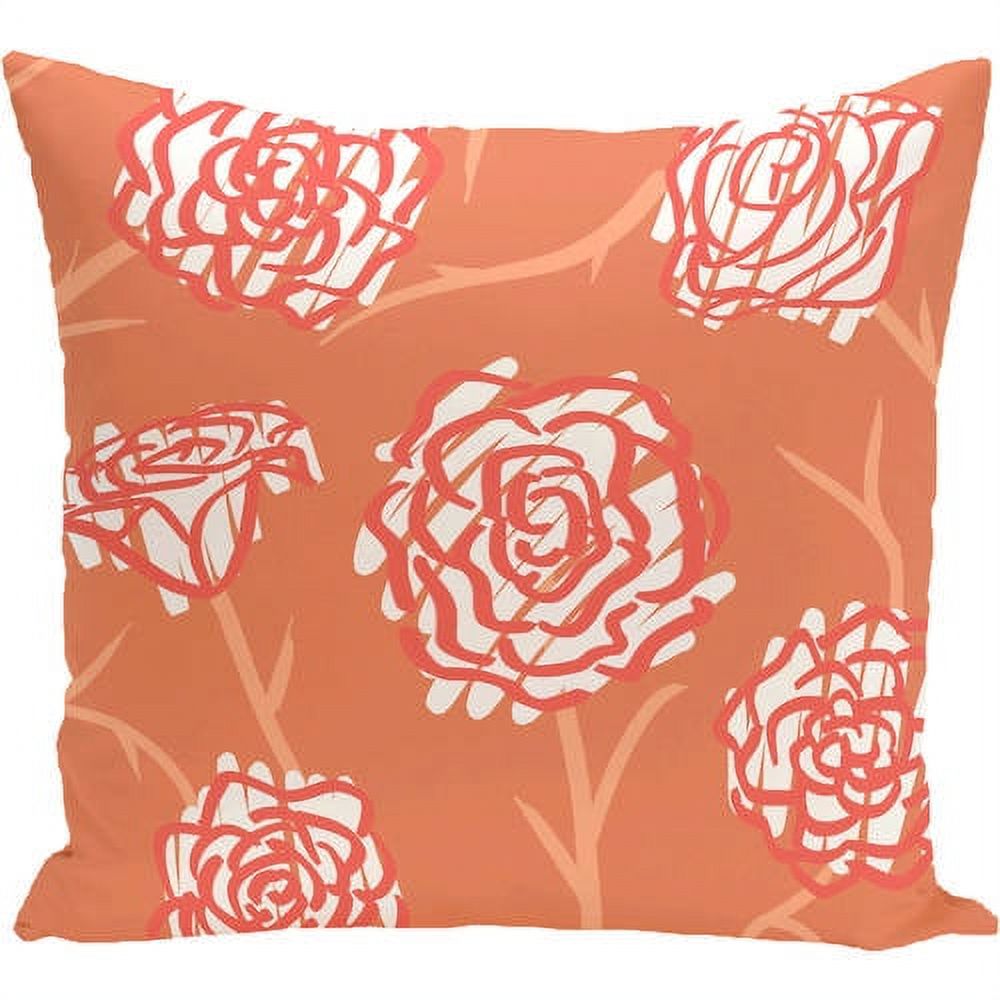 E by Design Simply Daisy 16” x 16” Spring Floral Outdoor Decorative Pillow, Orange, Polyester