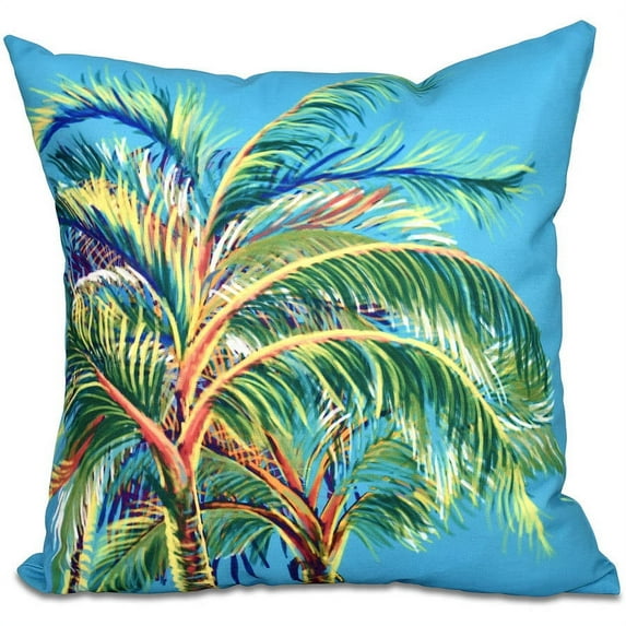 E by Design Simply Daisy 16” x 16” Turquoise Polyester Decorative Pillow, Weather-Resistant