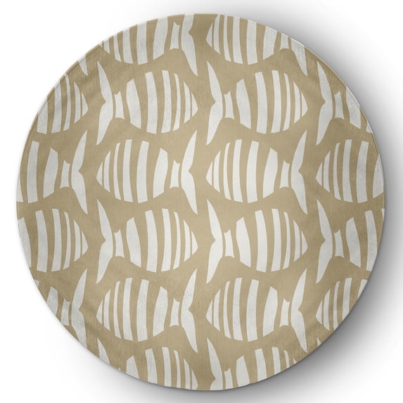 Simply Daisy 5' Round Swimming School Nautical Indoor/Outdoor Rug, Taupe
