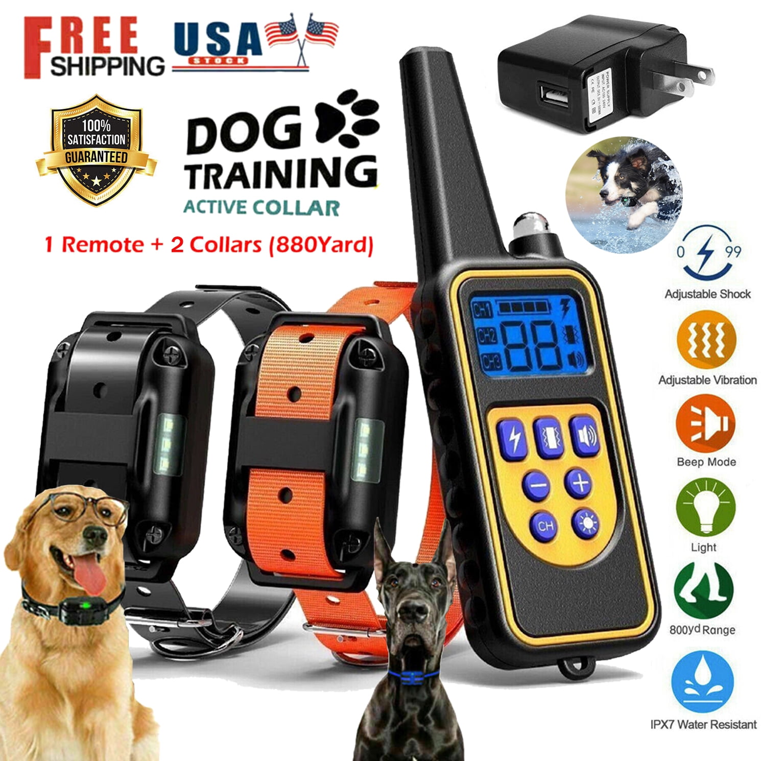 E-commerce Giant Rechargeable Waterproof e-Collar with Vibration & Shock Modes for Large Dogs, Black E-commerce Giant Rechargeable Waterproof e-Collar with Vibration & Shock Modes for Large Dogs, Black