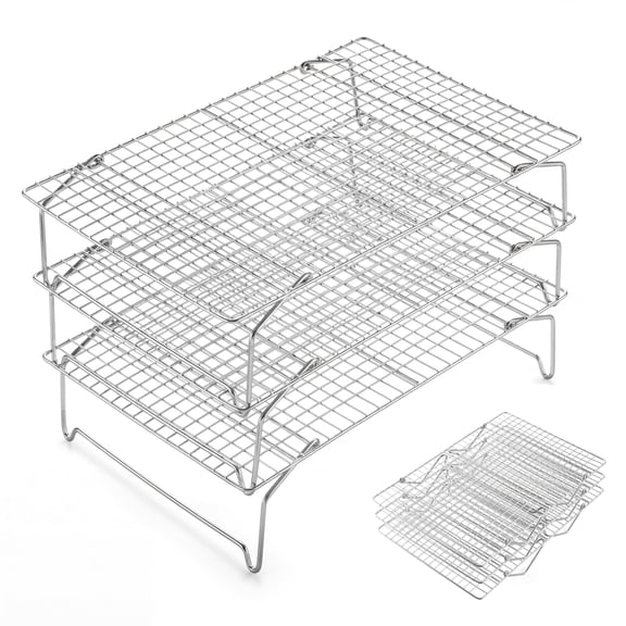 Collapsible Cooling Rack for Cooking and Baking - 15”x10” Stackable Tight-Wire Stainless Steel Cookie Rack for Baking Sheet, Oven, Roasting, Dishwasher Safe & Space Saving