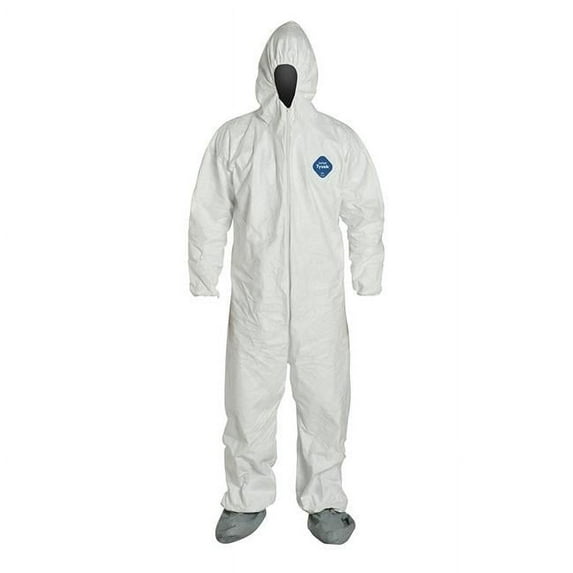 E.i. Dupont De Nemours 251-TY122S-4XL Tyvek Elastic Cuff Hooded Coveralls with Boots, White&4XL-25 per Case