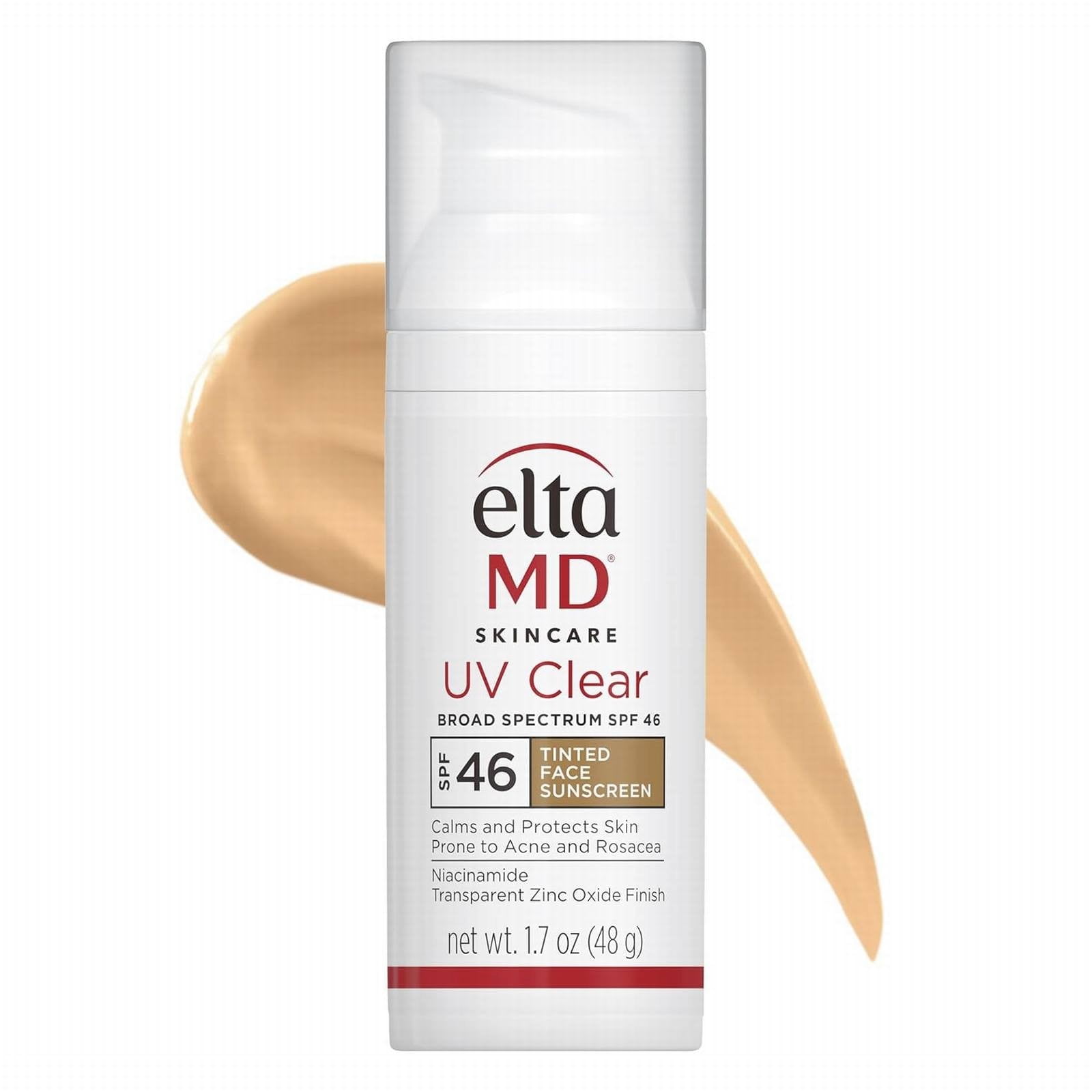 E-l-ta M-D Clear Tinted UV Face Moisturizer with SPF 46,Oil-Free Zinc Oxide Facial Lotion- Dermatologist Recommended Lotion(1.7 oz)