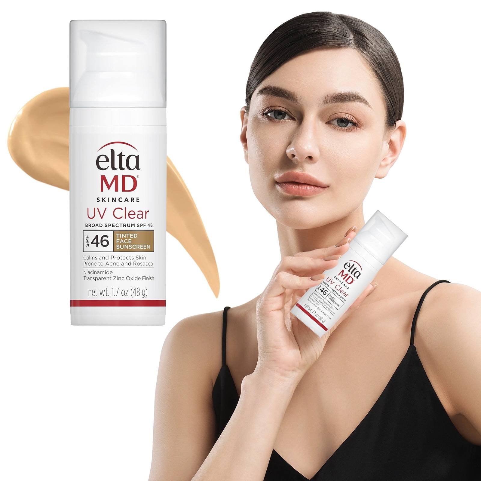 E-l-ta M-D Tinted Clear UV Face Moisturizer with SPF 46,Oil-Free Zinc Oxide Facial Lotion,Dermatologist Recommended,1.7 oz Pump