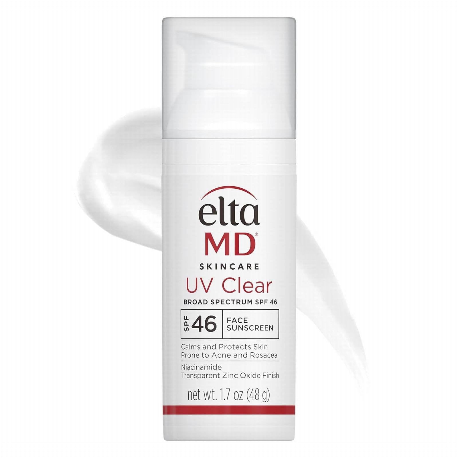 E-l-ta M-D UV Clear Deep Tint Face Cream SPF 46,Oil-Free Tinted Mineral Protection with Zinc Oxide and 5% Niacinamide,Lightweight Facial Moisturizer for Sensitive,1.7oz/48g,Clear Untinted