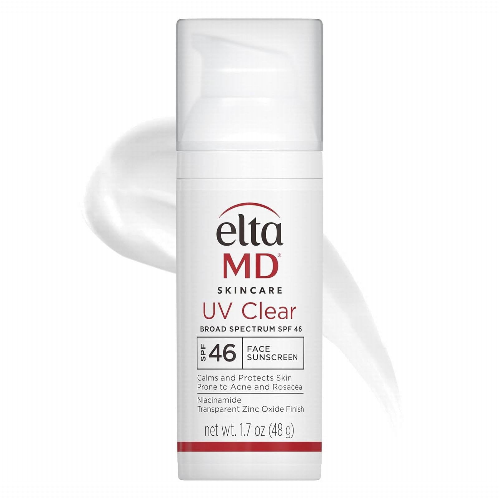 E-l-ta M-D UV Clear Deep Tint Face Cream SPF 46,Oil-Free Tinted Mineral Protection with Zinc Oxide and 5% Niacinamide,Lightweight Facial Moisturizer for Sensitive,1.7oz/48g,Clear Untinted
