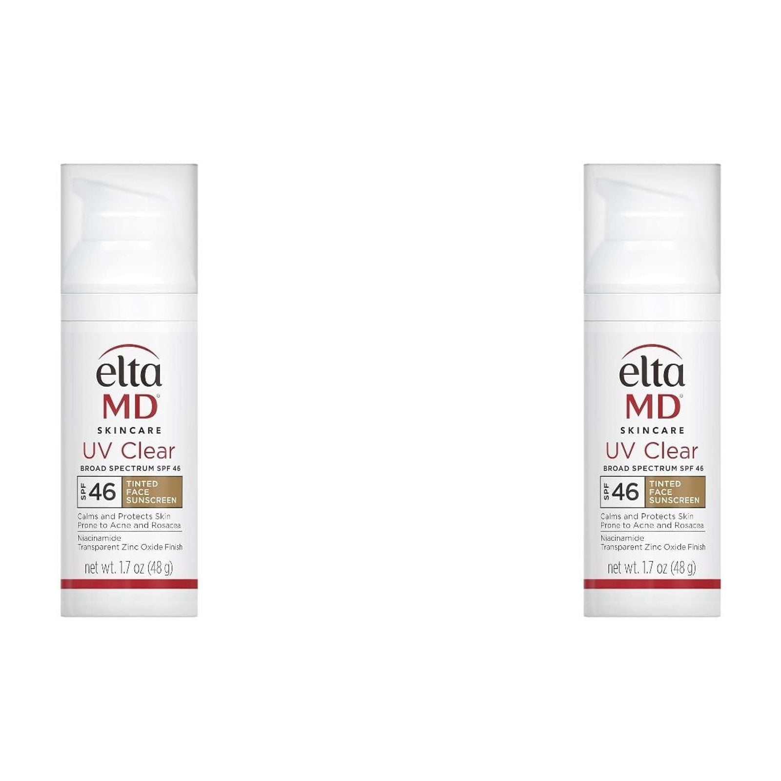 E-l-ta M-D UV Clear Tinted Face Moisturizer for Face - Deep Tinted SPF 46 with Zinc Oxide, Oil-Free, Dermatologist Recommended, 1.7 oz*2