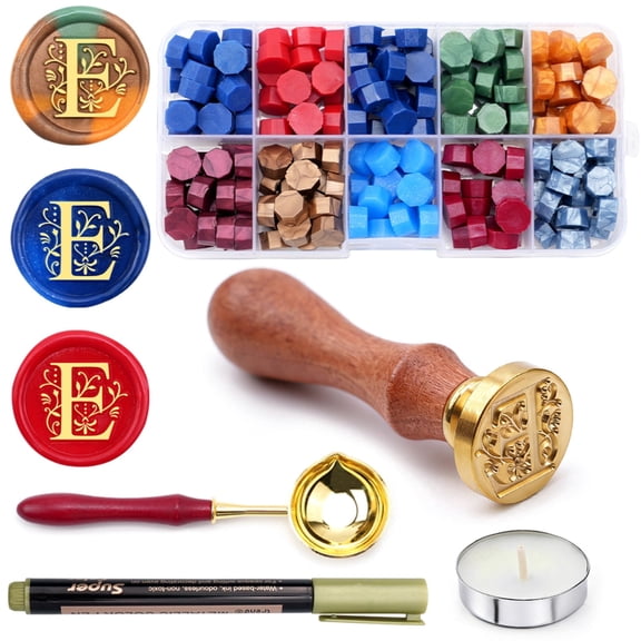 E letter Wax Seal Stamp Kit with 200pcs Sealing Wax Beads, Great for Embellishment of Wedding Invitations, Wine Packages, Gift Wraps