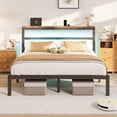 thumbnail image 1 of E-motie Full Size Bed Frame with Storage Headboard, Heavy Duty Platform Bed Frame with Charging Station and LED Light, Easy to Assemble, No Box Spring Required, Black, 1 of 9