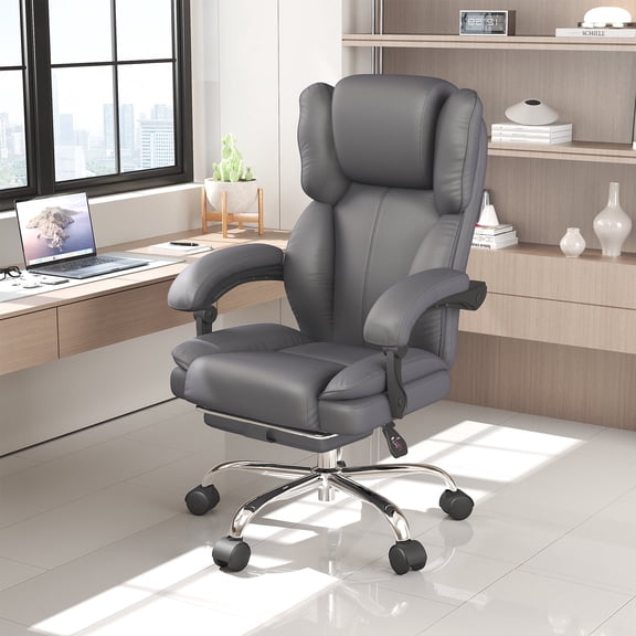 E-motie High Back Office Chair, Ergonomic Chair with Adjustable Headrest and Footrest for Home Office, 500 lbs, Grey