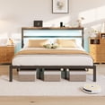 thumbnail image 1 of E-motie King Size Bed Frame with Storage Headboard, Heavy Duty Platform Bed Frame with Charging Station and LED Light, Easy to Assemble, No Box Spring Required, Black, 1 of 9