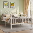 thumbnail image 1 of E-Motie Metal Bed Frame Queen Size with Vintage Victorian Headboard & Footboard, White, 1 of 9